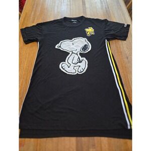 Peanuts Women LG 12/14 Black Snoopy Woodstock Racing Stripe Nightdress Sleepwear